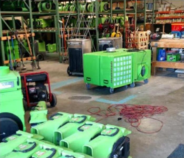 SERVPRO restoration equipment being stored inside of warehouse